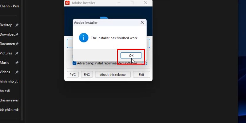Bấm ok và hoàn tất cài đặt phần mềm
